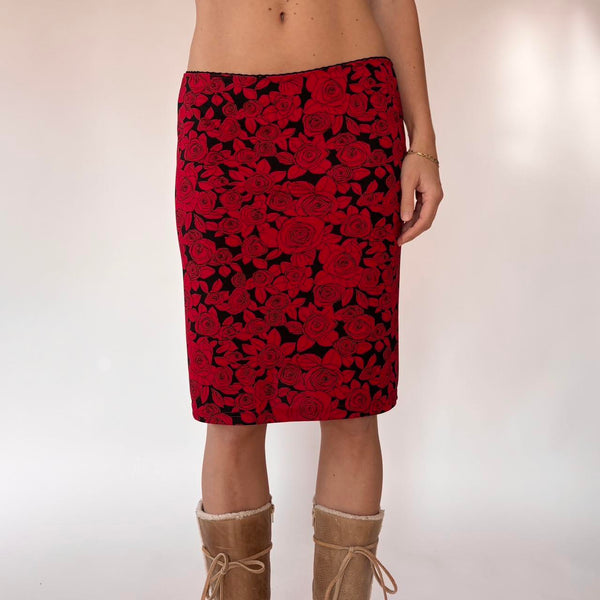 90s Rose Print Midi Skirt (S/M)