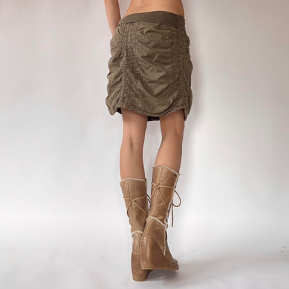 Y2K Olive Ruched Skirt (M)