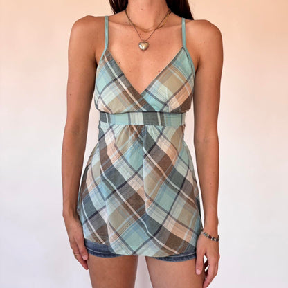 Y2K Plaid Babydoll Tank (M)