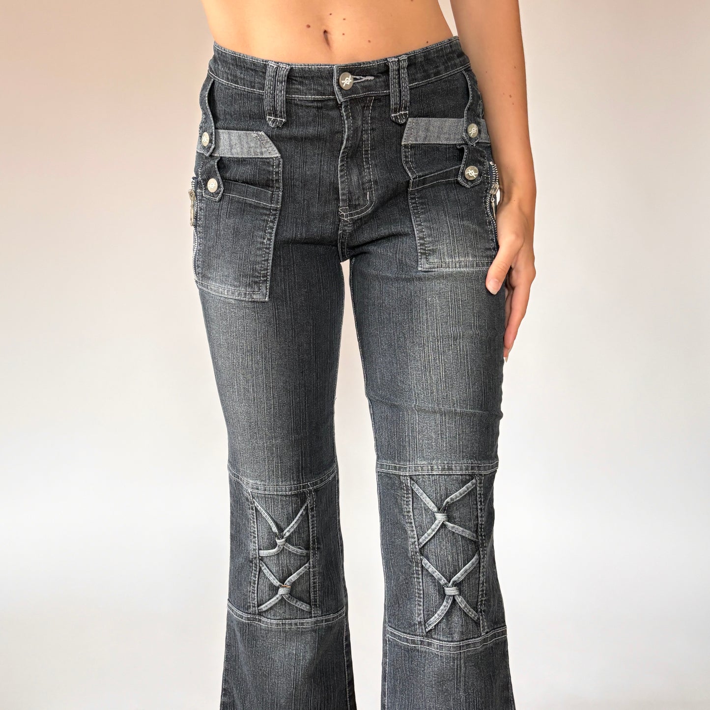 Y2K Zipper Flare Jeans (XS/S)