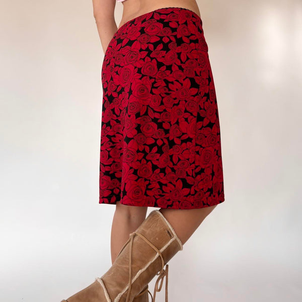 90s Rose Print Midi Skirt (S/M)