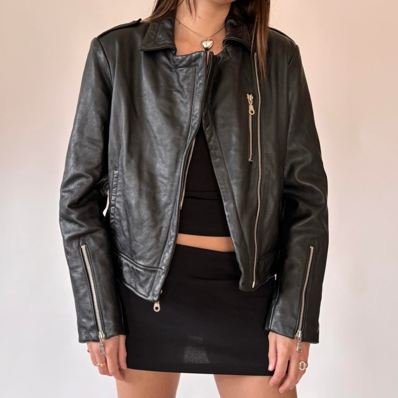 Wilson’s Leather Black Biker Jacket (M)