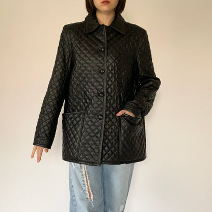 Vintage Quilted Leather Jacket (XL)