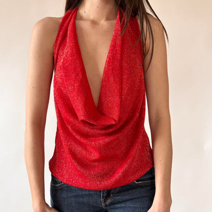 Cowl Neck Glittery Mesh Halter (L/XL)