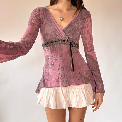 00s Caché Graphic Mesh Top (S)