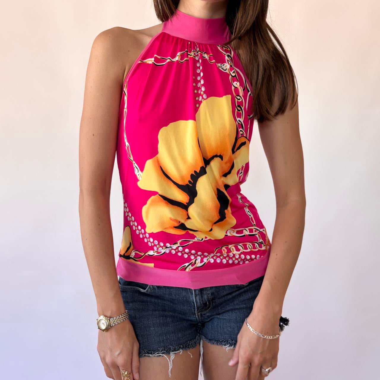 Y2K Printed Halter Top (S/M)