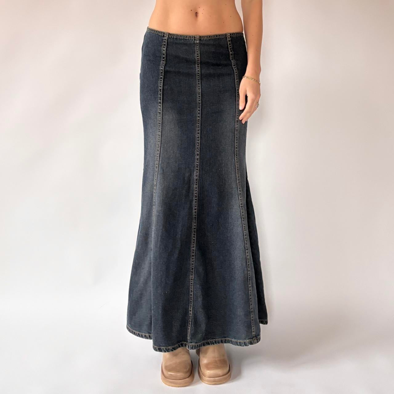 Y2K Dark Wash Denim Maxi Skirt (XS/S)