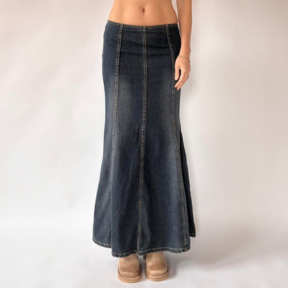 Y2K Dark Wash Denim Maxi Skirt (XS/S)