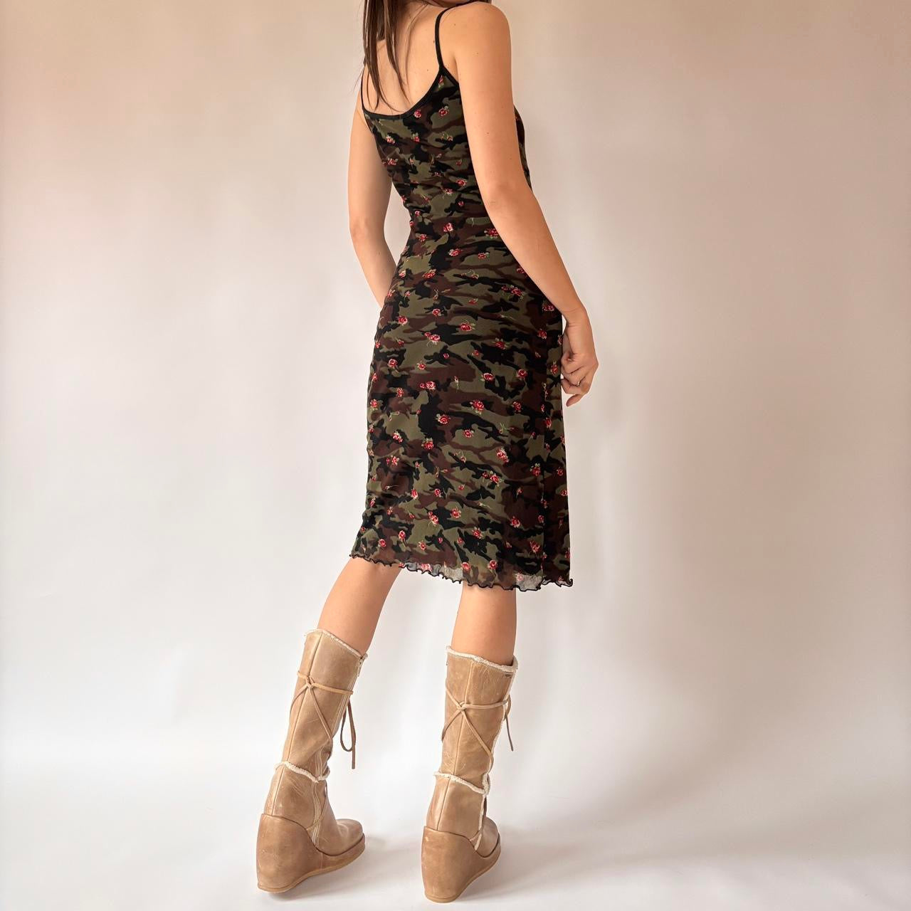 Italian Y2K Mesh Floral Camo Dress (S/M)