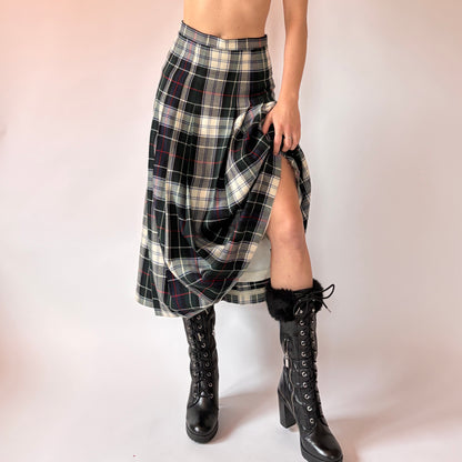Vintage Wool Plaid Midi Skirt (XS)