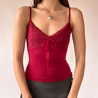Burgundy Eyelet Ribbon Cami (S/M)