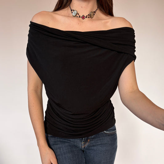 Y2K Noir Cowl Neck Top (M)
