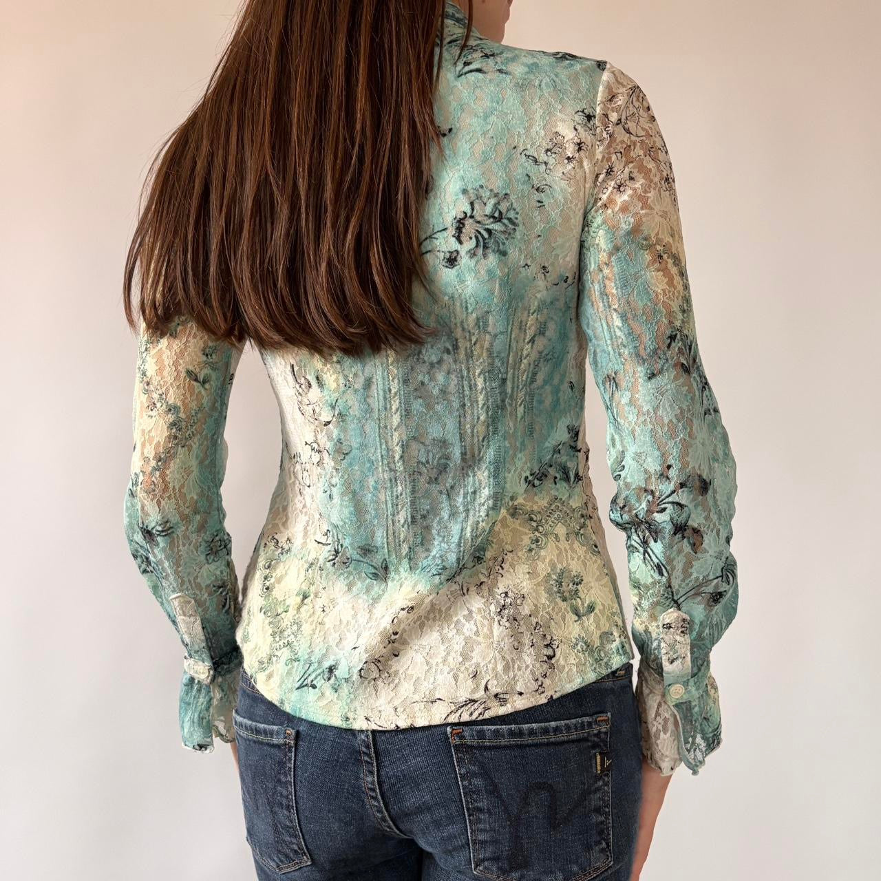 Y2K Ruffly Lace Button Up Blouse (S)