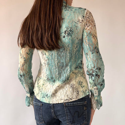 Y2K Ruffly Lace Button Up Blouse (S)