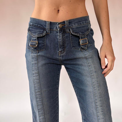 Y2K Buckle Flare Jeans (M)
