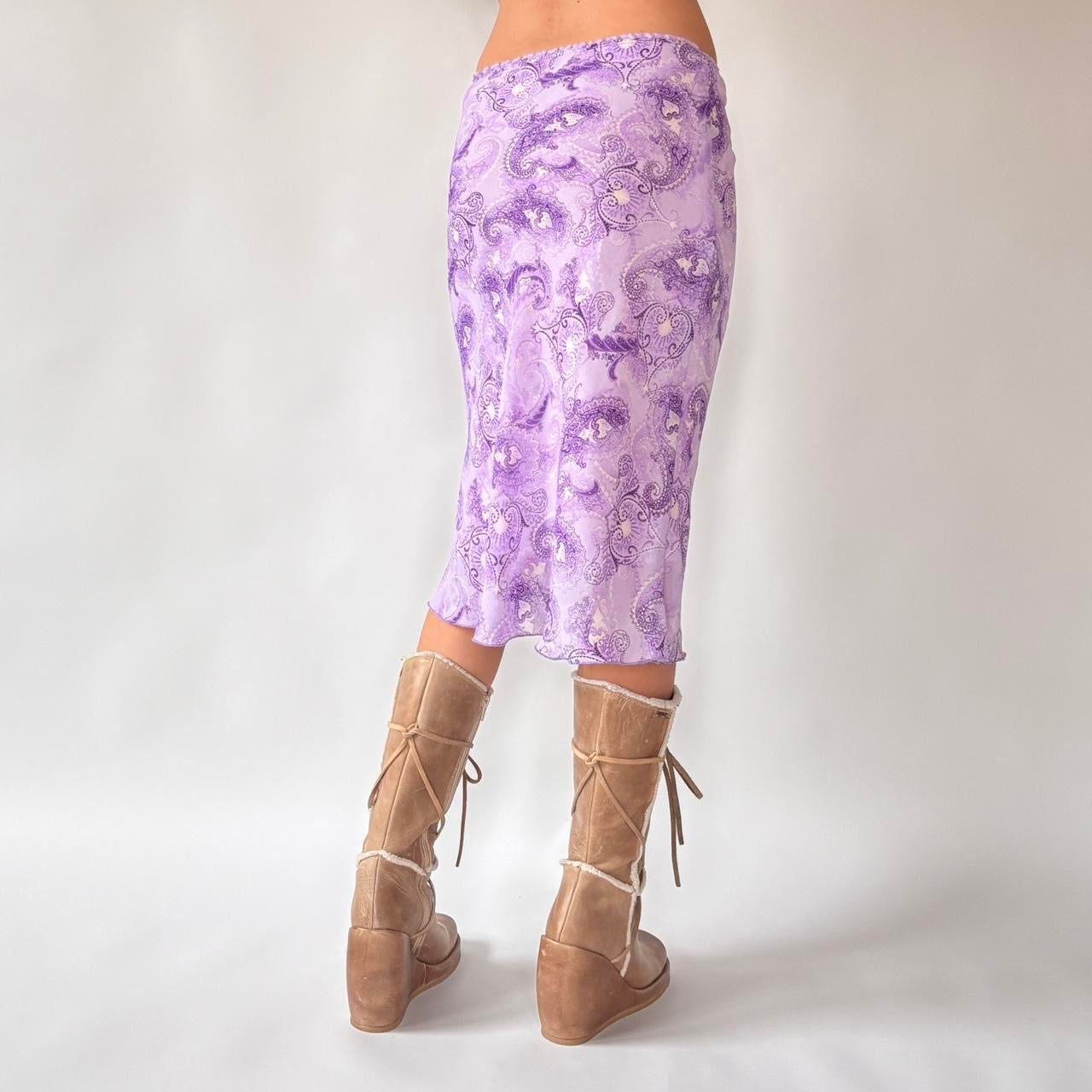 Y2K Purple Paisley Midi Skirt (XS/S)