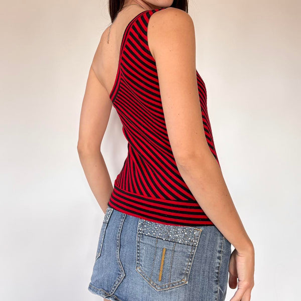 90s Forever 21 Stripy One Shoulder Top (S/M)