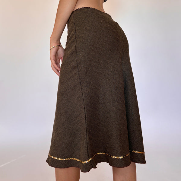 2000s Tweed Office Midi Skirt (S/M)