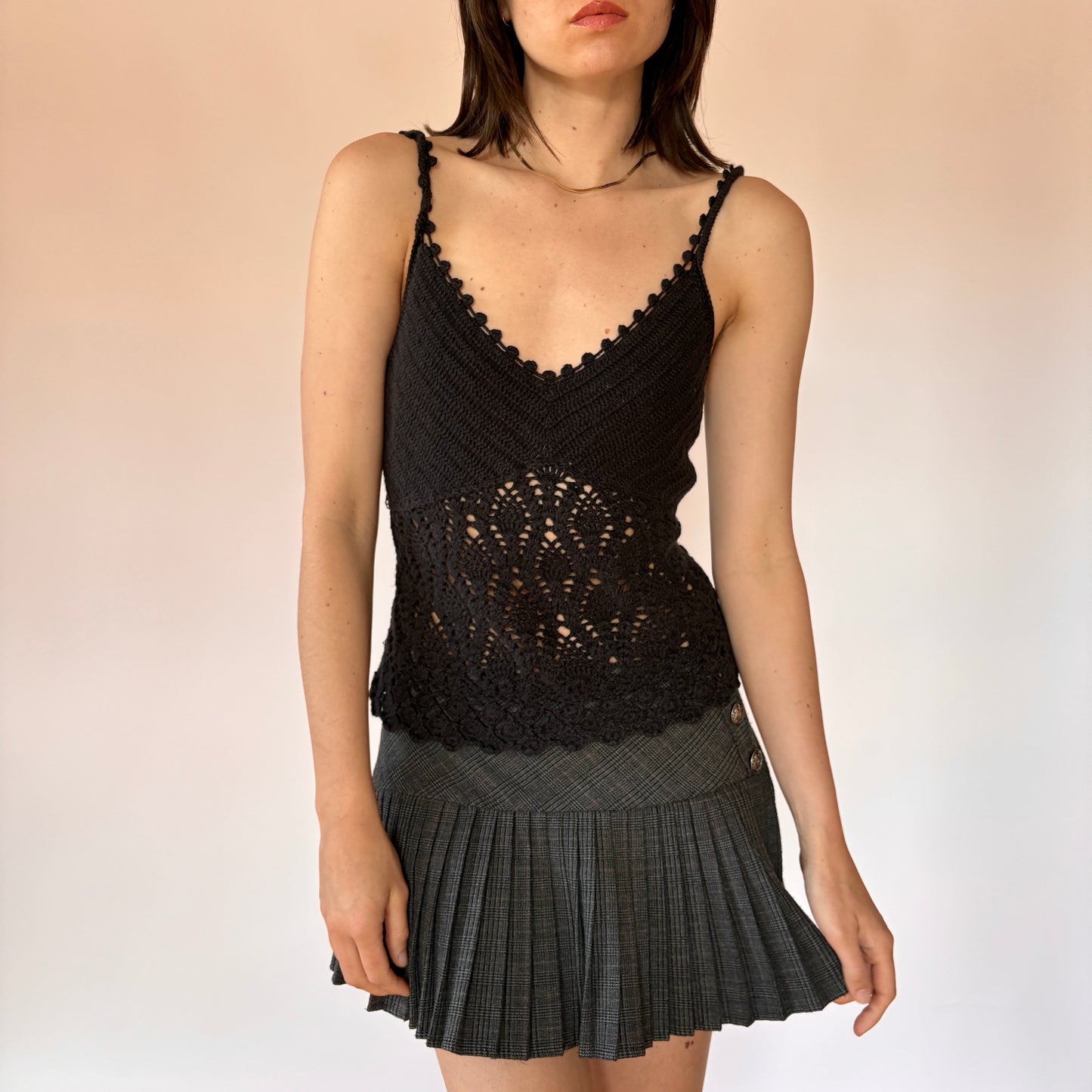 Y2K Noir Crochet Tank (M)