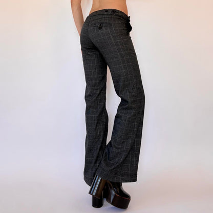 90s Paris Blues Plaid Low Rise Flares (XS)