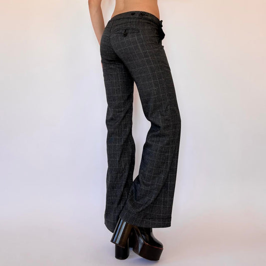 90s Paris Blues Plaid Low Rise Flares (XS)