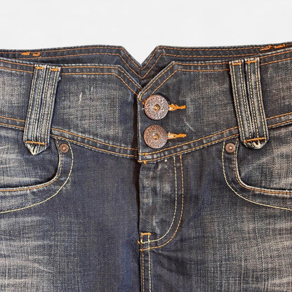 Y2K Faded Dark Wash Denim Mini Skirt (M)