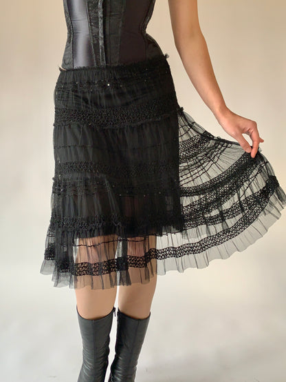 Vintage 1990s Noir Mesh Midi (M/L)