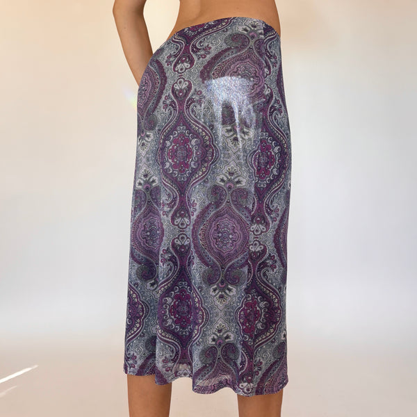 90s Iridescent Paisley Midi Skirt (M)