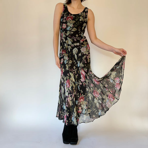 90s Floral Maxi Dress (S)