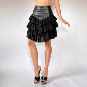 80s Leather & Lace Ruffle Skirt (XXS/XS)