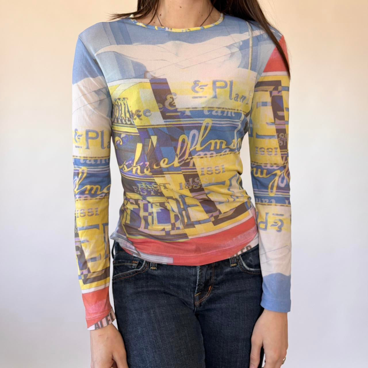 Y2K Novelty Print Mesh Top (M)