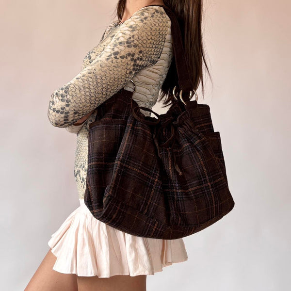 Y2K Brown Plaid Bag