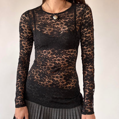 00s Black Lace Longsleeve Top (S/M)