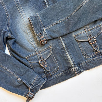 Y2K Denim Buckle Jacket (L)