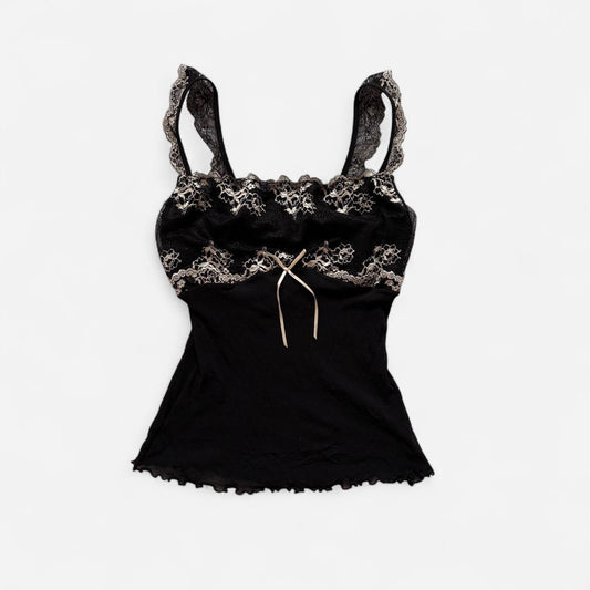 Y2K Embroidered Mesh Cami Top (S/M)