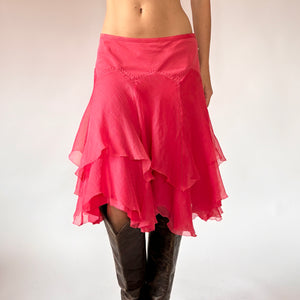 Y2K Silk Sorbet Tiered Skirt (S)