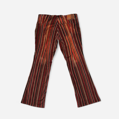 Y2K Stripy Corduroy Lace Up Flares (M/L)