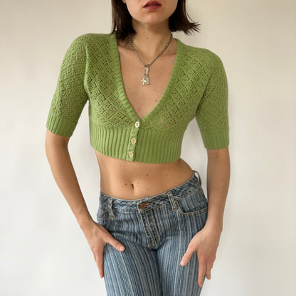 Y2K Pistachio Knit Crop (S)