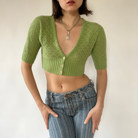 Y2K Pistachio Knit Crop (S)