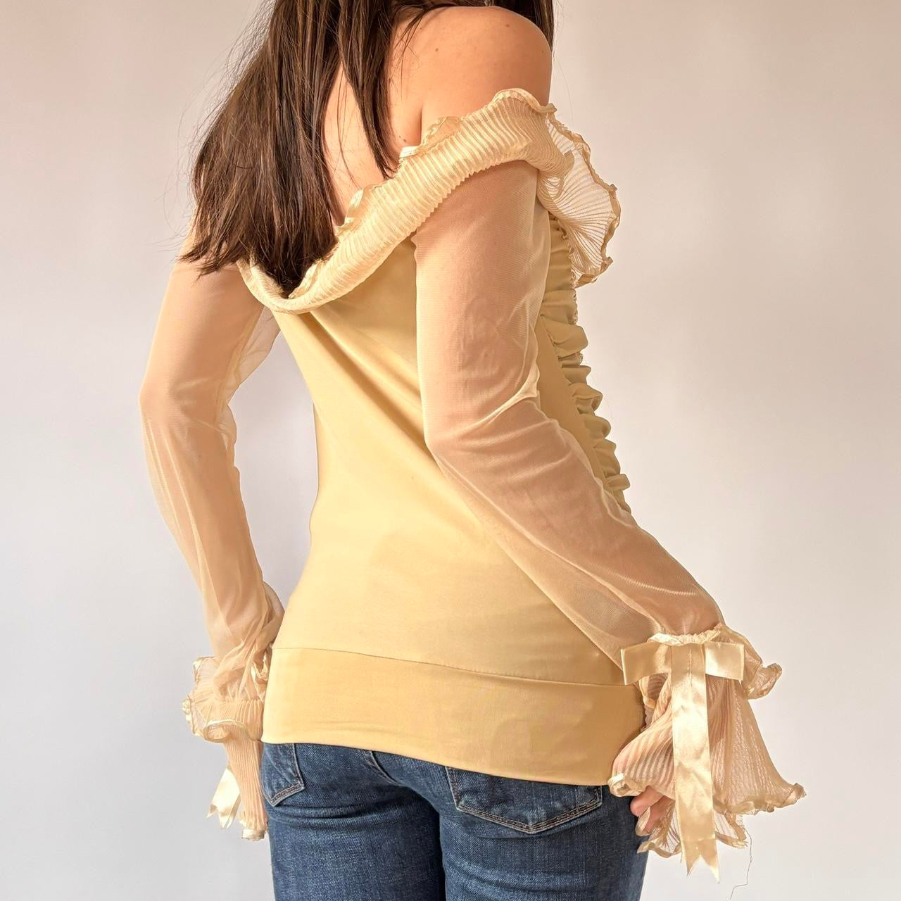 Ruffly Nude Off Shoulder Top (L)