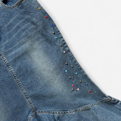 Y2K Studded Denim Midi Skirt (S)