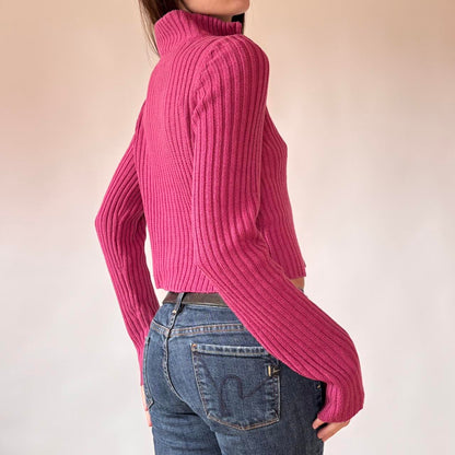 American Eagle Raspberry Double Zip Sweater (M)