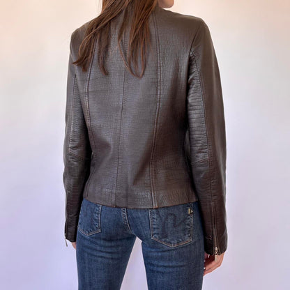 90s Brown Genuine Leather Jacket (M)