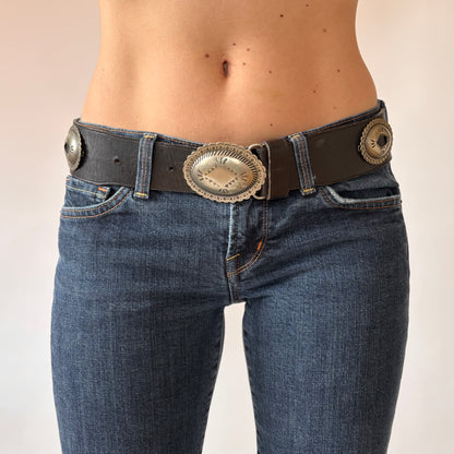 Vintage Black Leather Concho Belt (S)
