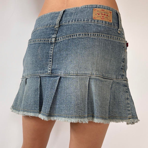 Y2K Pleated Denim Mini Skirt (S)