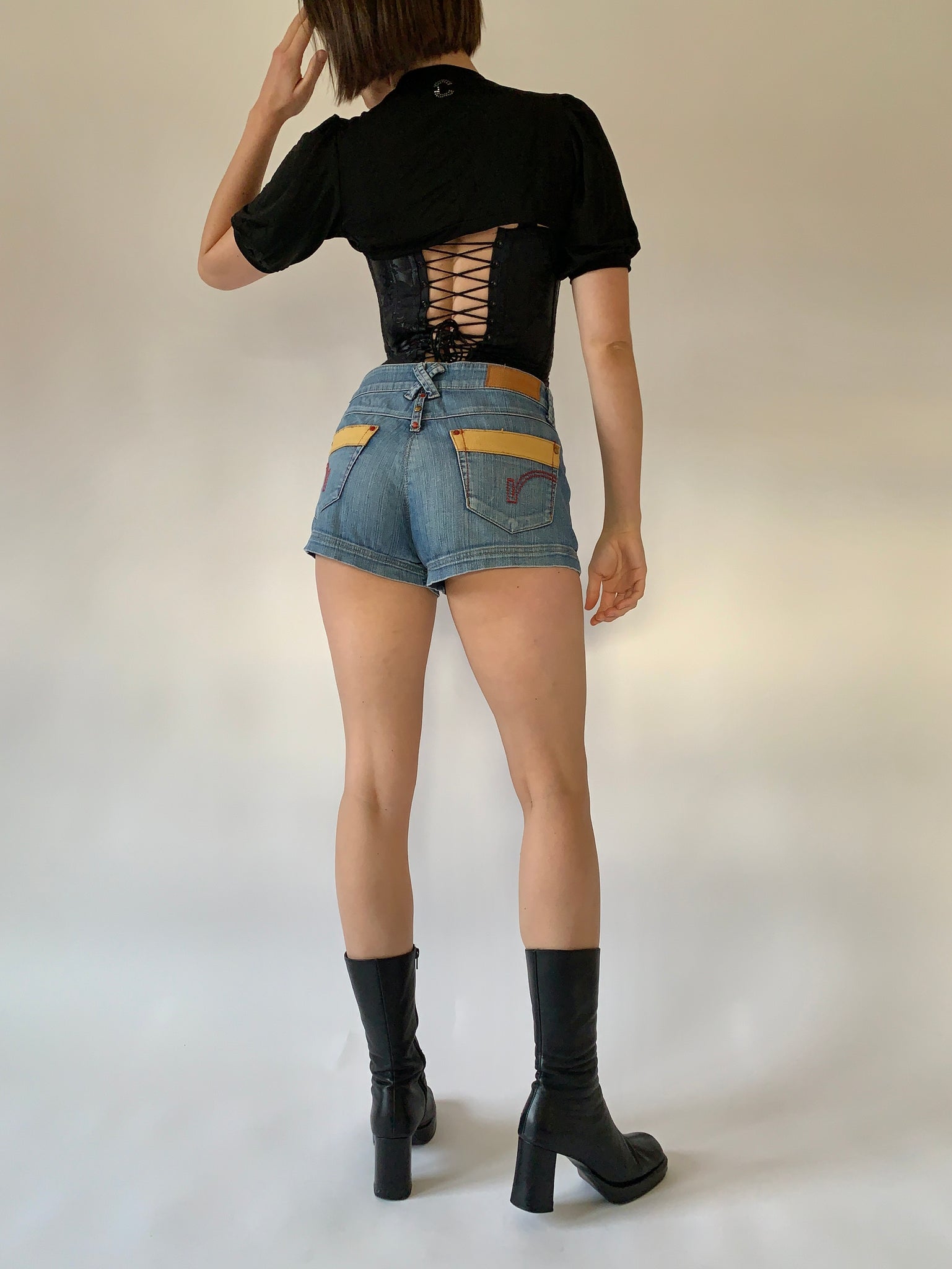 Y2K Low Rise Denim Shorts - Large