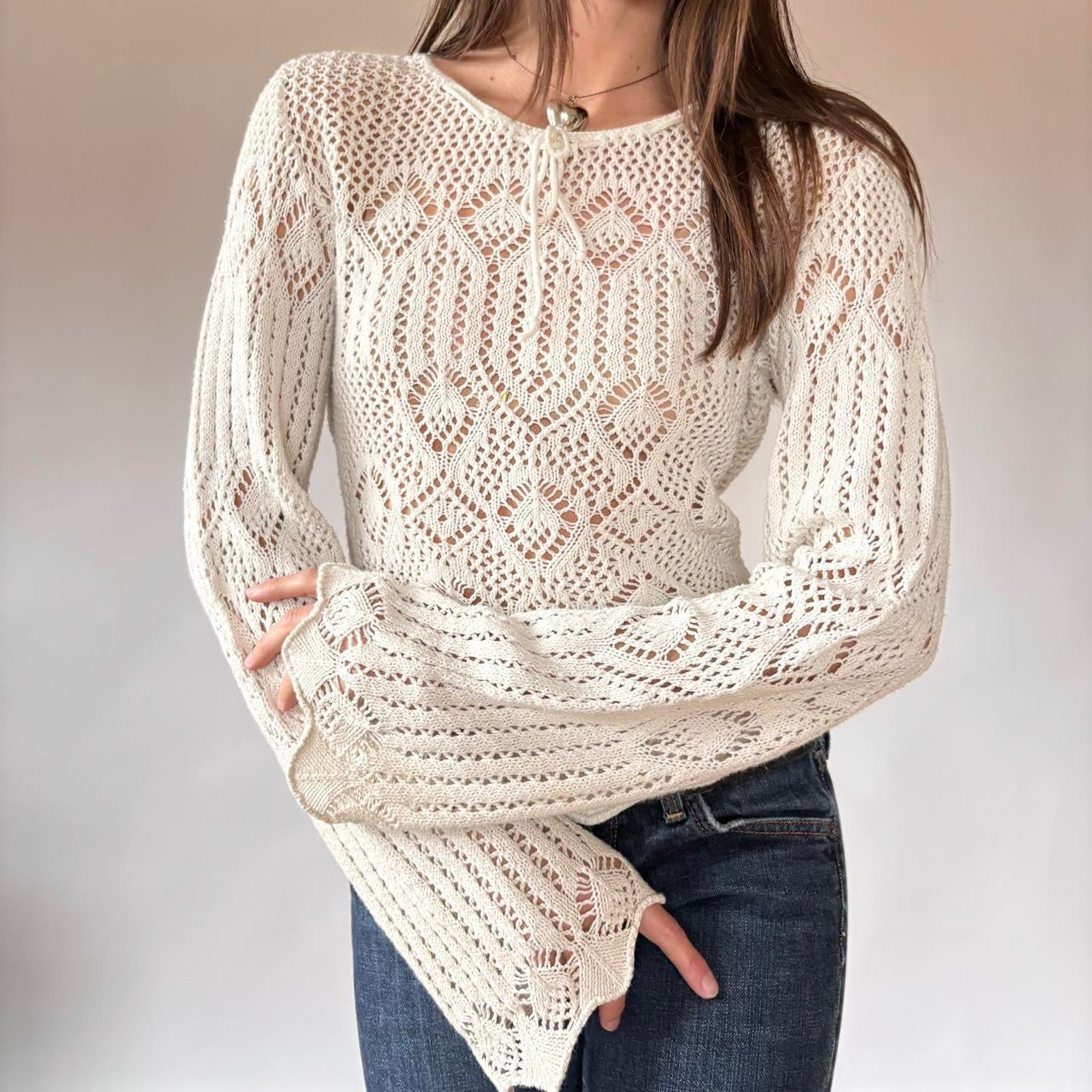 90s Crochet Bell Sleeve Sweater (M/L)