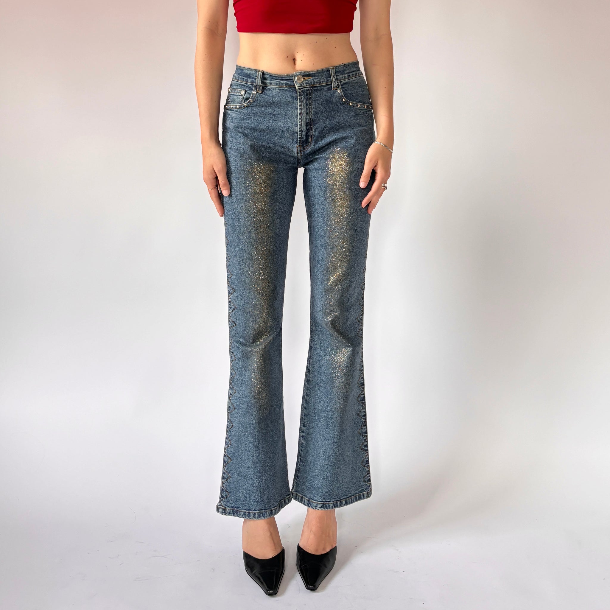 Y2K Glitter Flare Jeans (XS)