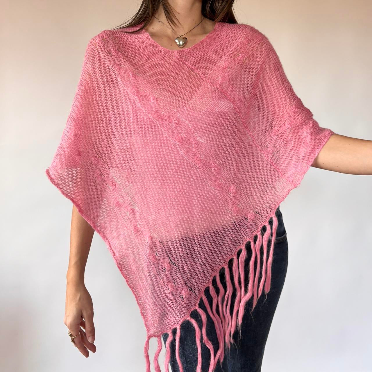Y2K Pink Knit Poncho