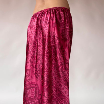 Y2K Pink Paisley Satin Maxi Skirt (S/M)